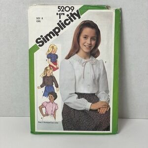 Vintage Simplicity sewing‎ pattern #5209 size 8 girls 1981 Blouse 11 piece